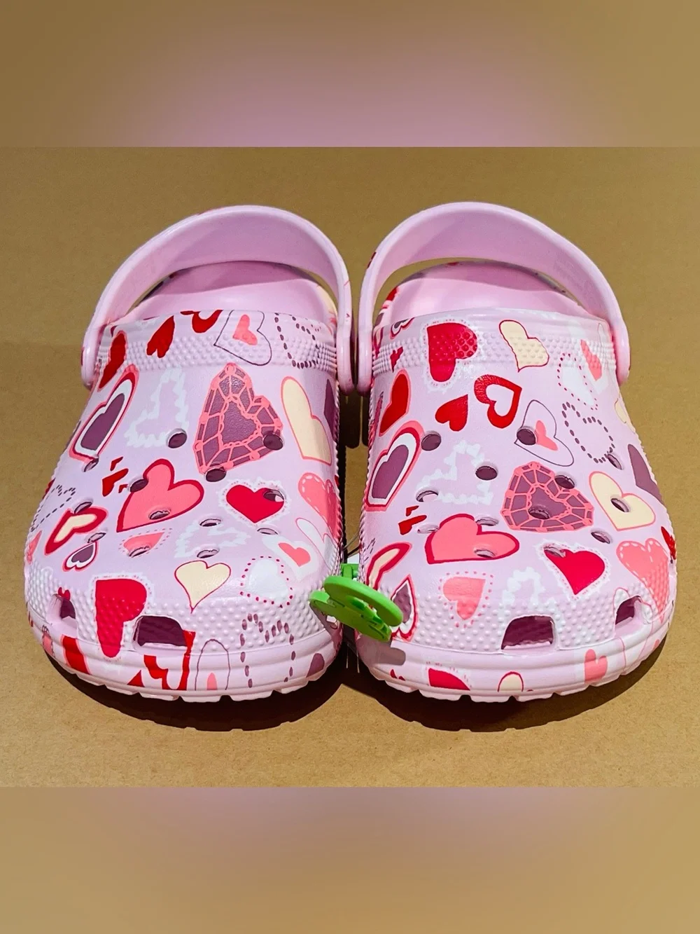 Crocs Big Kids Pink Classic Clogs - Multi Color Hearts Print NWT | No Offers